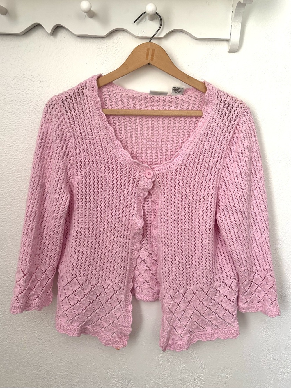 Kim Rogers Pink Cotton Cardigan Sweater L Feminine Coastal Grandma Cottagecore